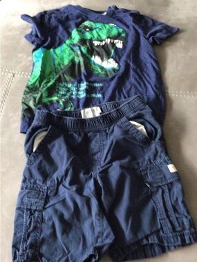 Navy Tee & Shorts Set with Green Dinosaur